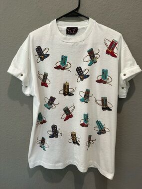 VTG P.G.B. Gepetto Western Cowboy Boots Country Women’s T Shirt Sz L-XL GUC RARE